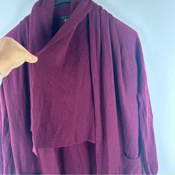 Theory Maroon Red Abie Evian Drape Layer Front Wool Long Cardigan Sweater S - Picture 4 of 7